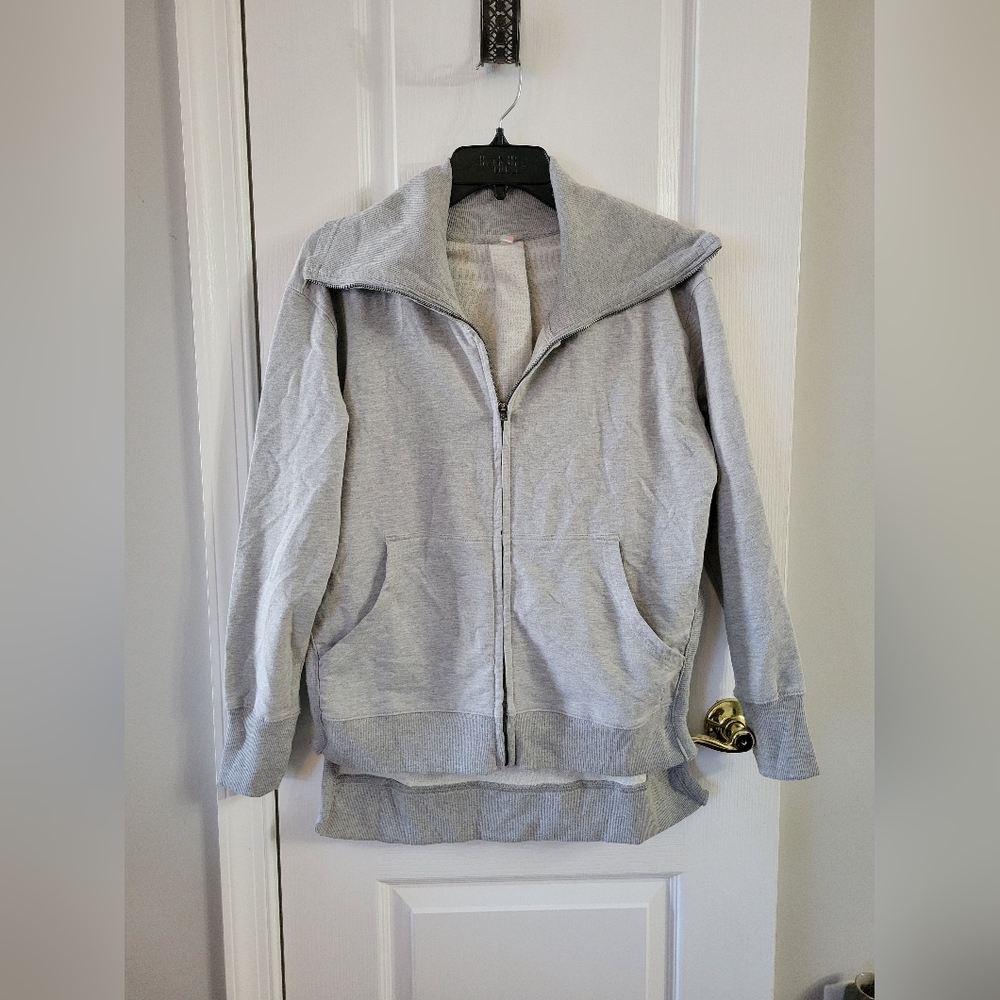 FP Movement Baseline Full Zip Hoodie Jacket Gray Small Funnel Neck Hi Low